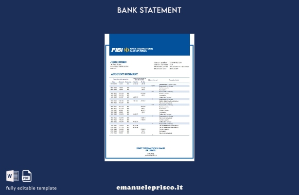 modello word di estratto conto bancario Israel First International Bank of Israe